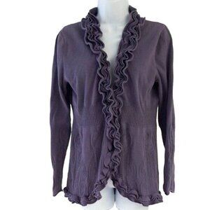 ELLE Womens Cardigan Sweater Purple Size Small Cutout Ribbed Ruffle Long Sleeve